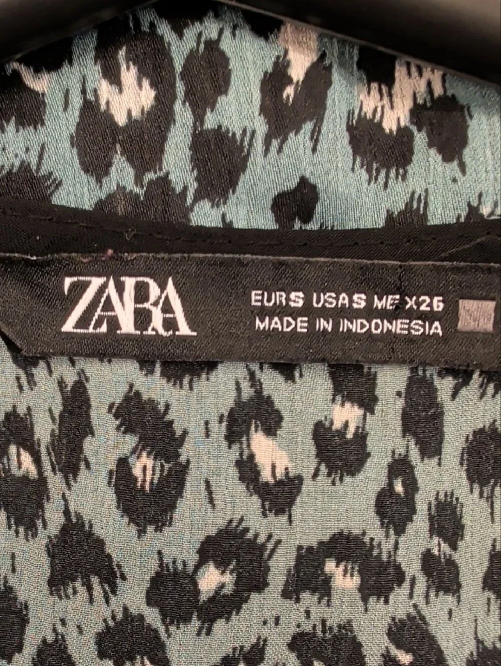 Zara Teal Black Leopard Print Ruffle Button Down Tunic Dress Size S
